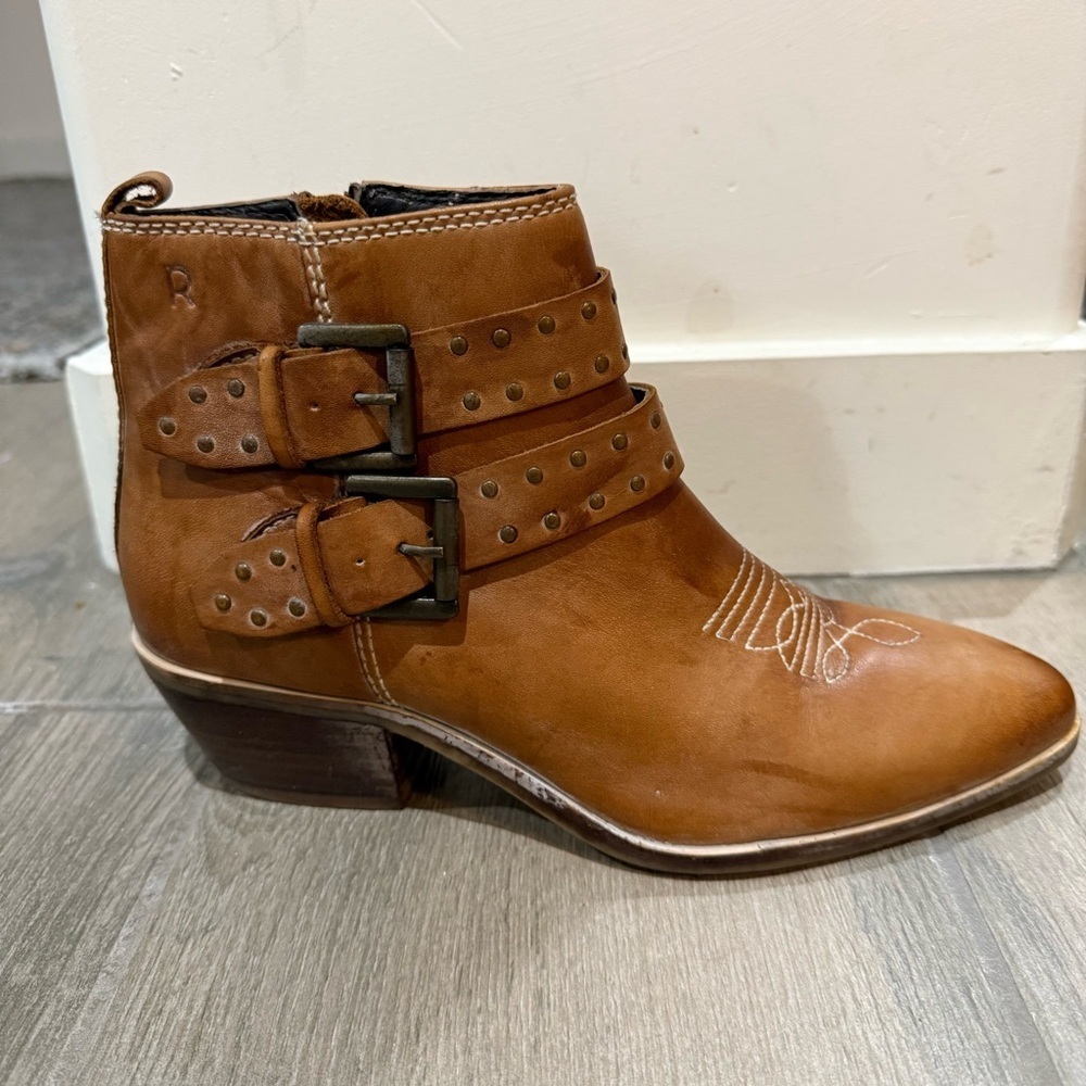 Roan by Bed Stu Ville Studded Brown Leather Ankle Boots Western Women’s US 8.5